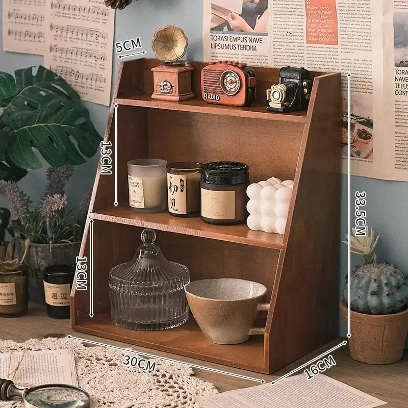 Solid Wood Cosmetics Storage Rack Multifunctional Organizer Desktop Cup Sample Storage Box Multi-layer Wooden Retro Storage Rack Furnish Wise