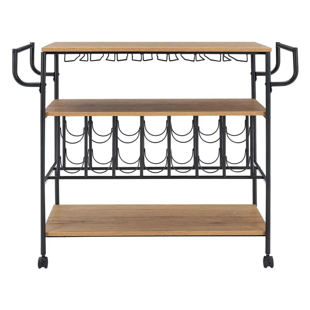 3 Tier Kitchen Drinks Trolley with Wine Bottle Storage Furnish Wise