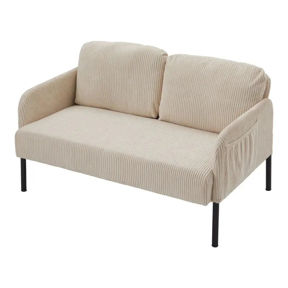 2-Seat Beige Corduroy Sofa with Armrests And Wooden Legs Furnish Wise