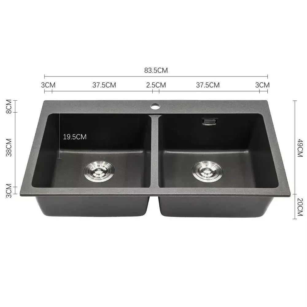 Grey Quartz Undermount Kitchen Sink Double Bowl