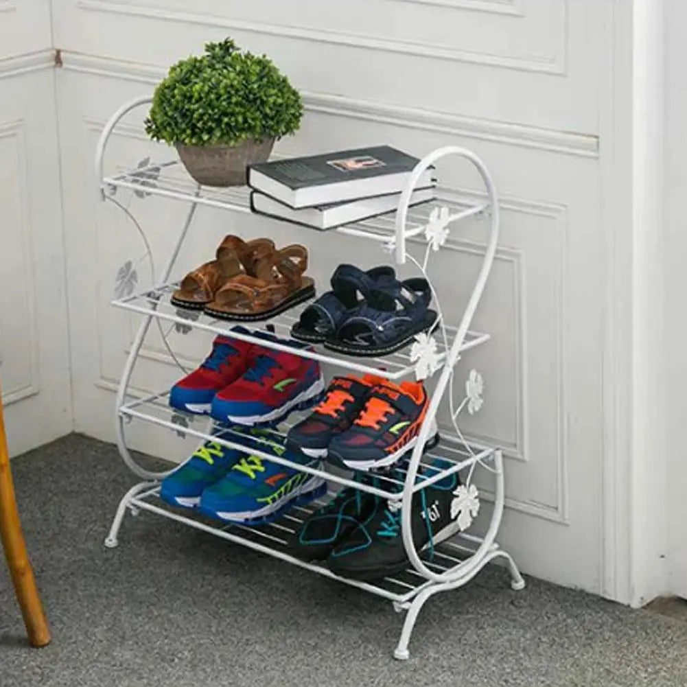 White Metal 4 Tier S-Shape Shoe Rack