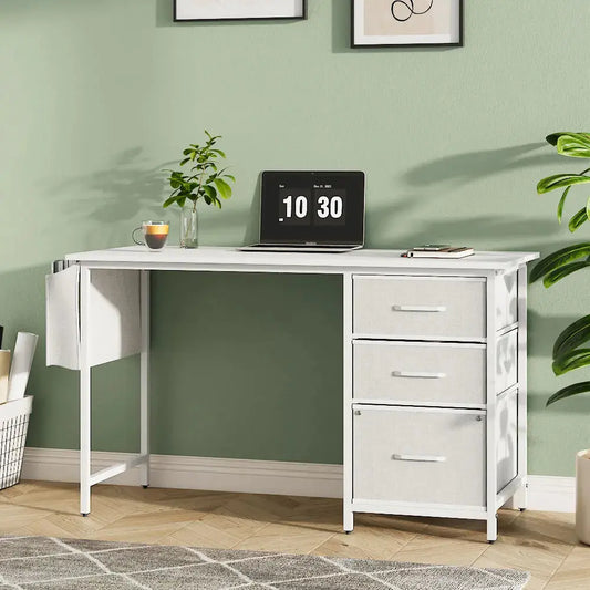 White Desk with 4 Drawers Furnish Wise