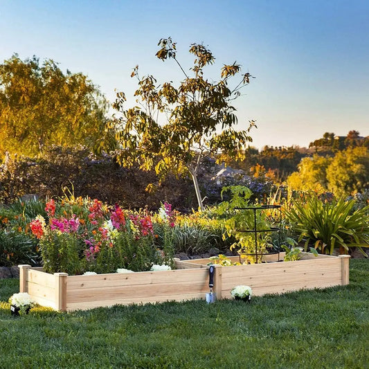 Solid Wood Raised Garden Bed with 2 Compartments