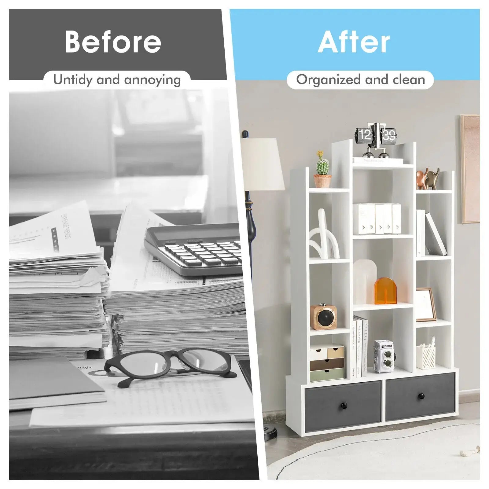 Open-Back Wooden Bookcase Display Furnish Wise