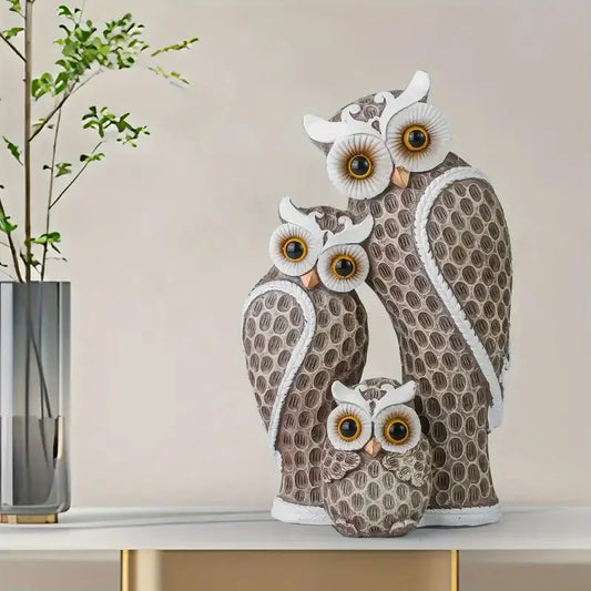 Mdern Owl Family Sculpture Resin Decor for Living Room Entry and TV Stand Perfect for Home Office Ideal Housewarming Gift Furnish Wise