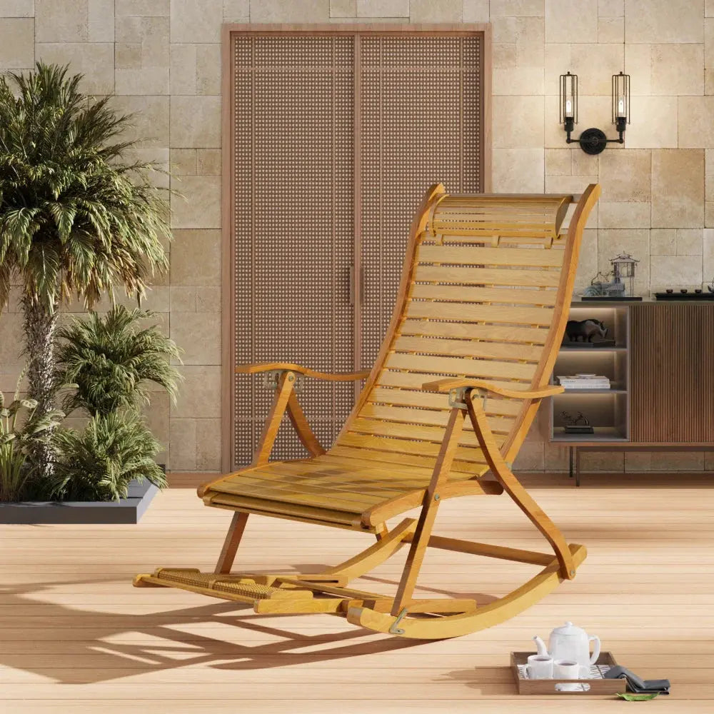 Bamboo Rocking Chair Foldable Recliner Furnish Wise