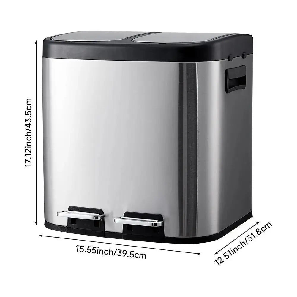 30L Stainless Steel Step Open Trash Can with Dual Pedals Furnish Wise