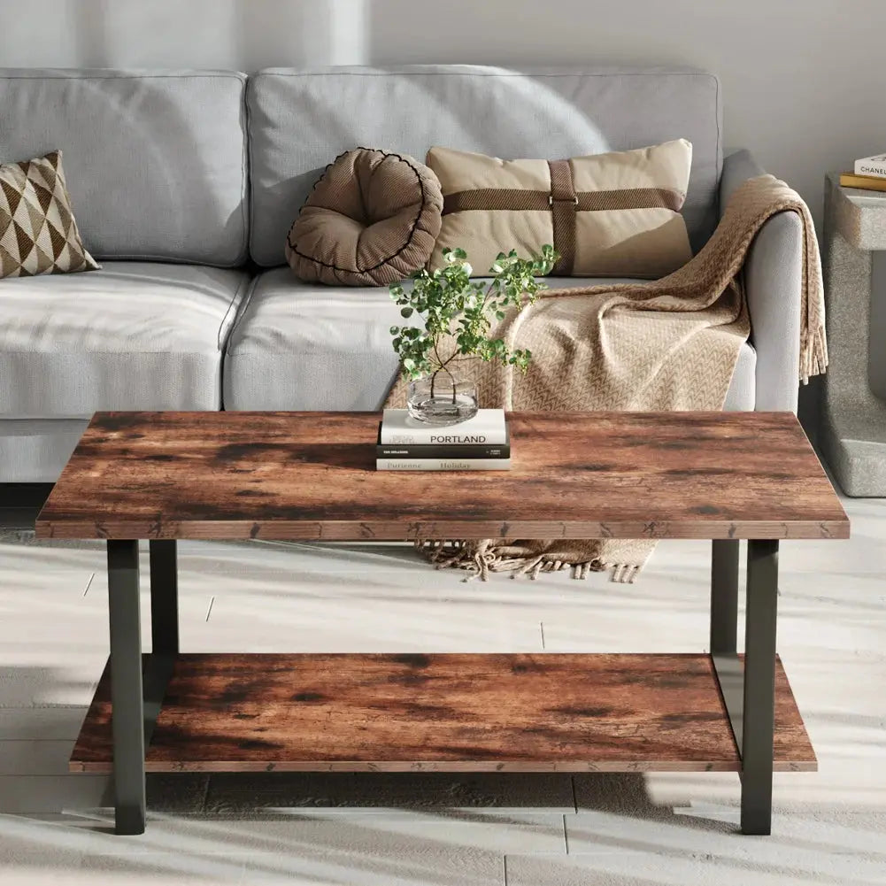 107cm Rustic Coffee Table with Storage Shelf