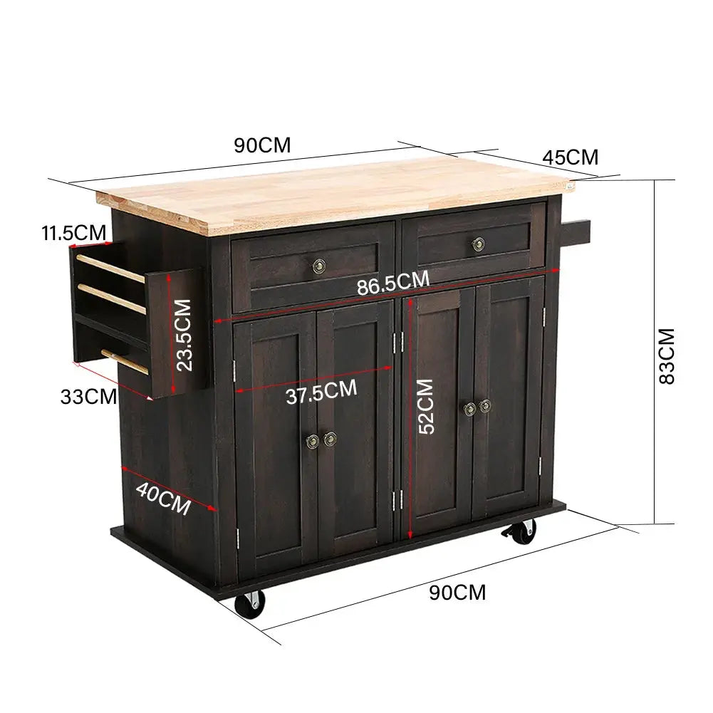 Wooden Kitchen Island Cart on Wheels with Storage Cabinets