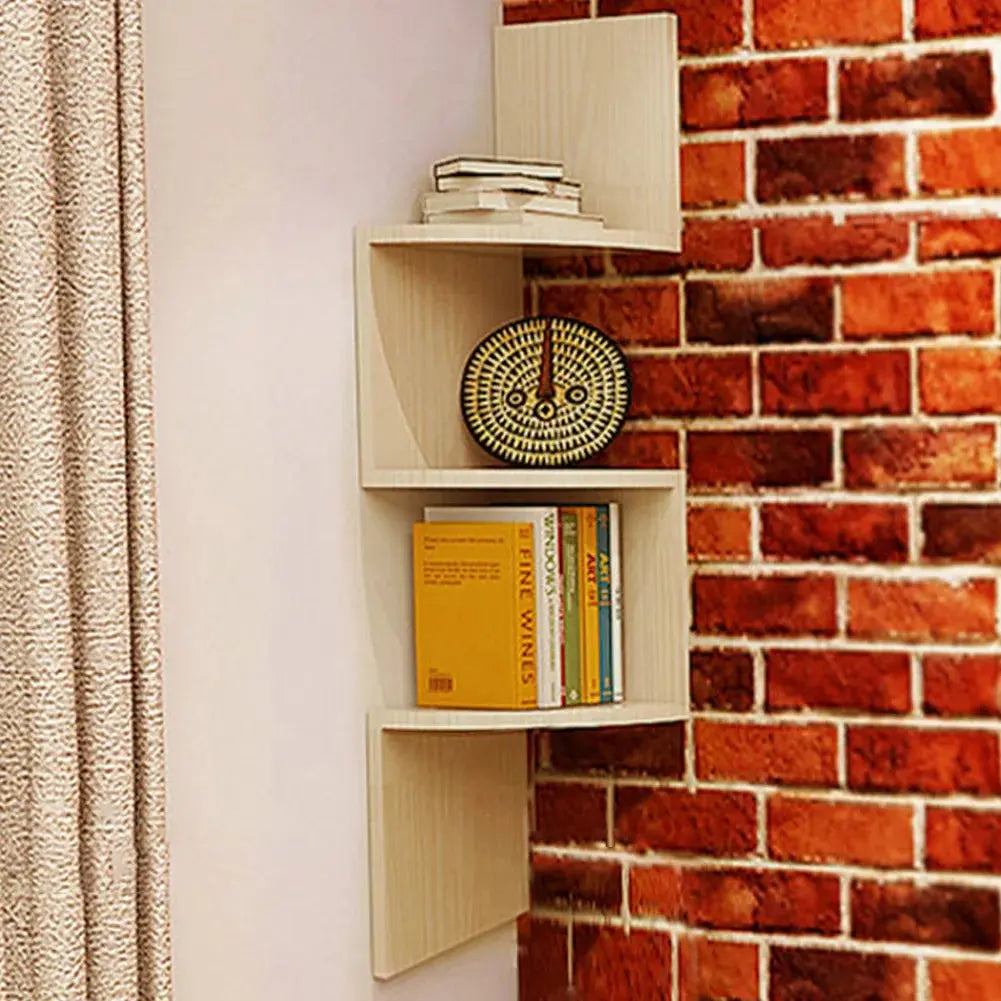 Tiered Wooden Floating Corner Shelf Furnish Wise