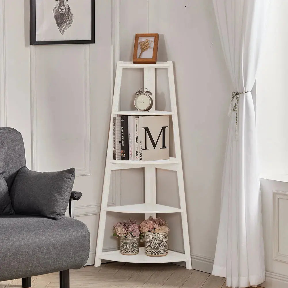 Modern 5-Tier Wooden Ladder Corner Bookshelf Home Display Shelf Unit Furnish Wise