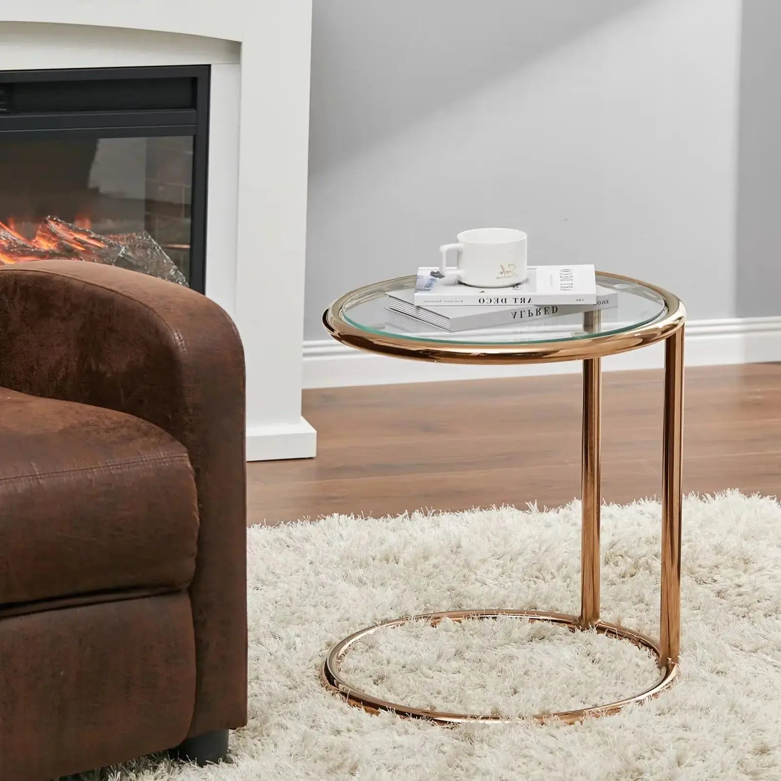 Rose Gold Round Glass Side Table Furnish Wise