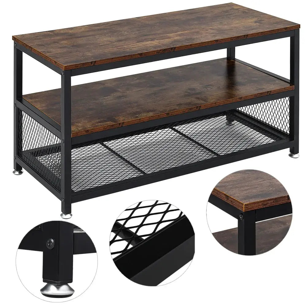 Industrial Rustic Wood Console Table with Storage Shelf