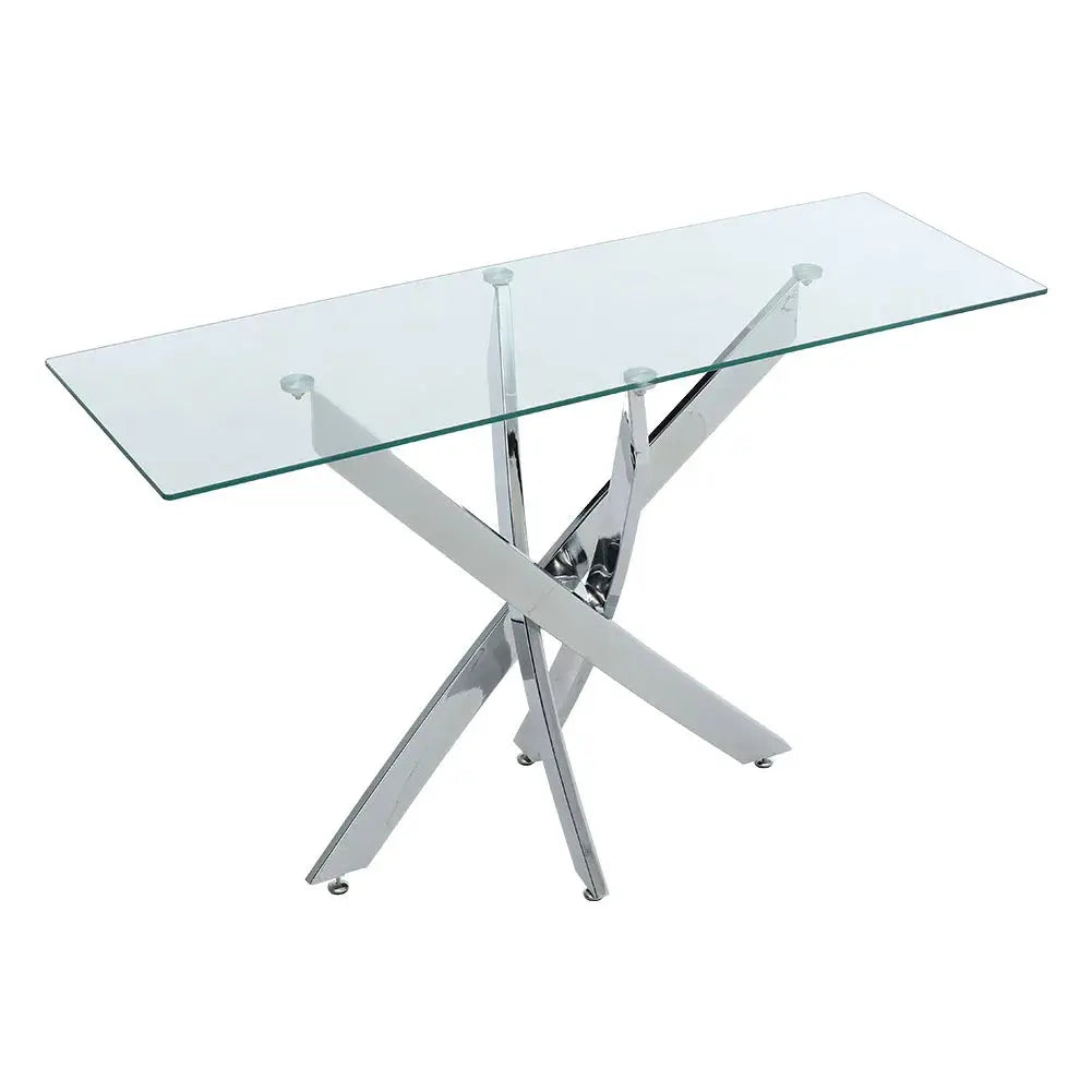 Modern and Futuristic Clear Glass Top Coffee End Table with Chrome Legs Furnish Wise