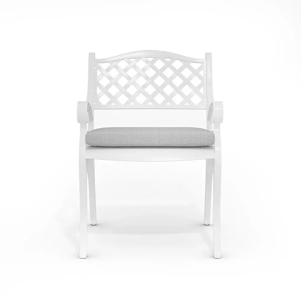2-Piece White Cast Aluminium Garden Dining Chairs With Cushion