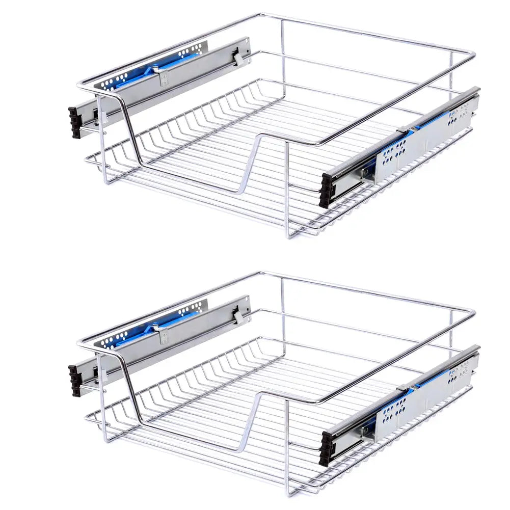 2-Piece Metal Sliding Kitchen Cabinet Pull Out Wire Basket Organiser