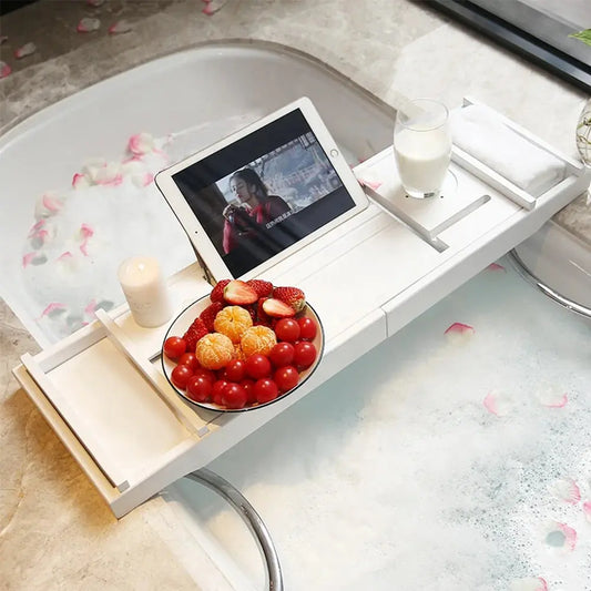 Bamboo Wood Bathtub Tray with Tablet Holder Furnish Wise