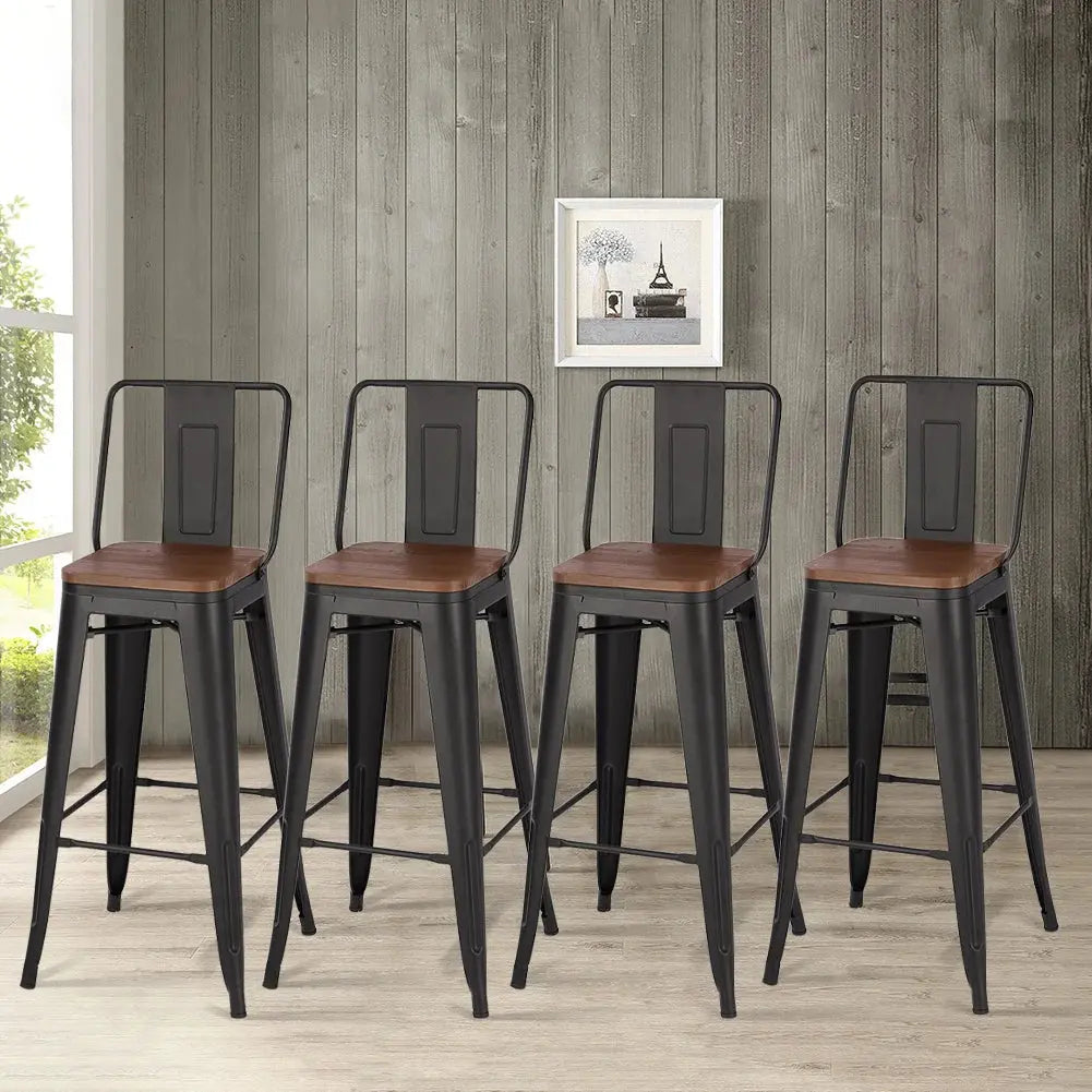 Set of 4 Metal Frame Vintage High Bar Stool Furnish Wise