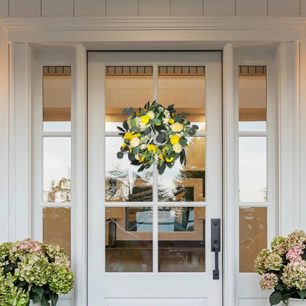 45cm Artificial Lemon Peony Wreath with Green Olive Leaves