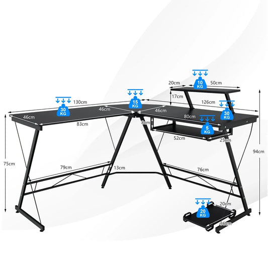 GOFLAME L-Shaped Computer Desk Home Office Corner Workstation w/ Movable Host Stand Furnish Wise