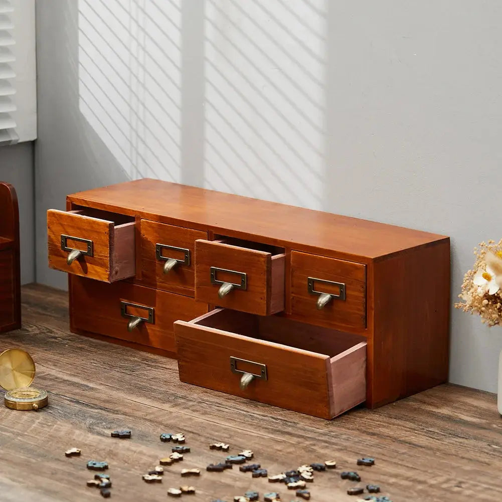 Desktop Retro Wood 6 Drawer Storage Organizer