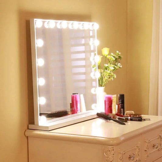 Large Makeup Dressing Table Mirror With LED Dimmable Lights Furnish Wise