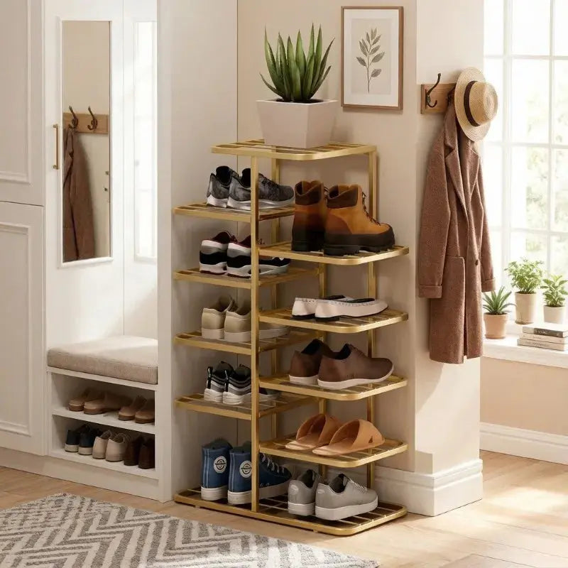 Large Capacity Interlocking Multi-Layer Wrought Iron Shoe Rack Minimalist Entryway Storage Shelf For Small Apartment Furnish Wise