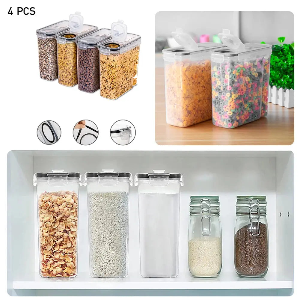 4Pcs 4L Plastic Dry Food Storage Container with Sealed Lid