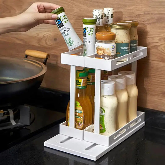 2 Tier Pull-out Rotating Storage Spice Rack Furnish Wise