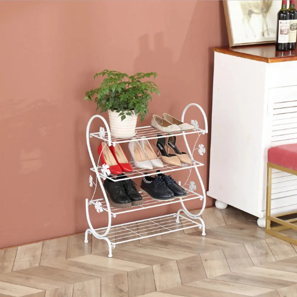 White Metal 4 Tier S-Shape Shoe Rack