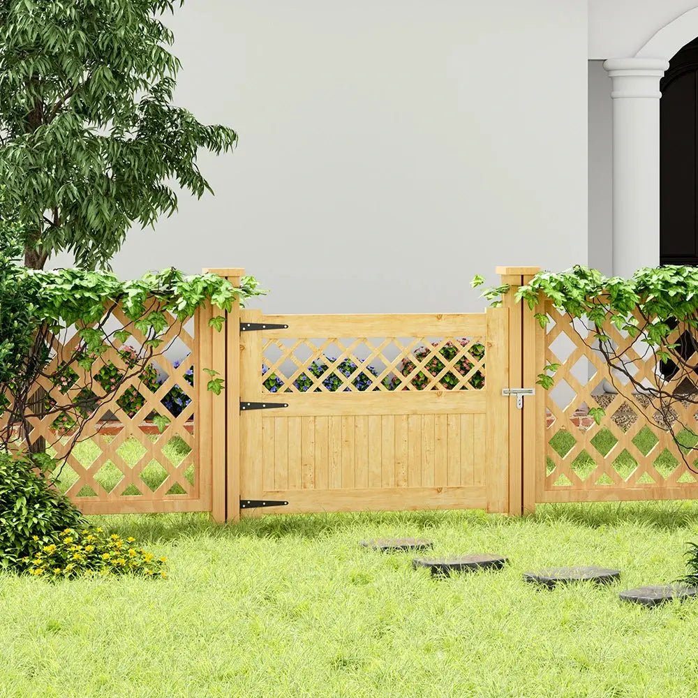Rhombus Garden Wood Fence Gate with Door Latch Furnish Wise