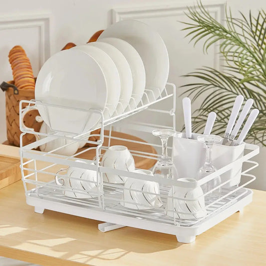 2-Tier Metal Dish Rack with Utensil Holder Dish Drainer Furnish Wise