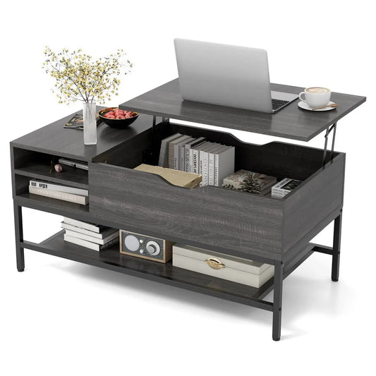 Lift Top Coffee Table with Storage Shelf Furnish Wise