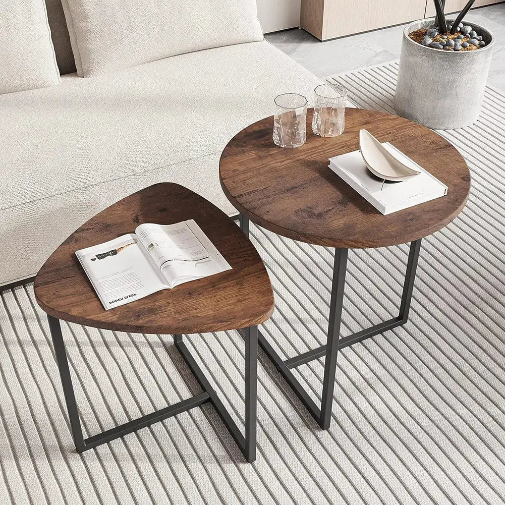 Brown Round and Triangular Wooden Tabletop Furnish Wise