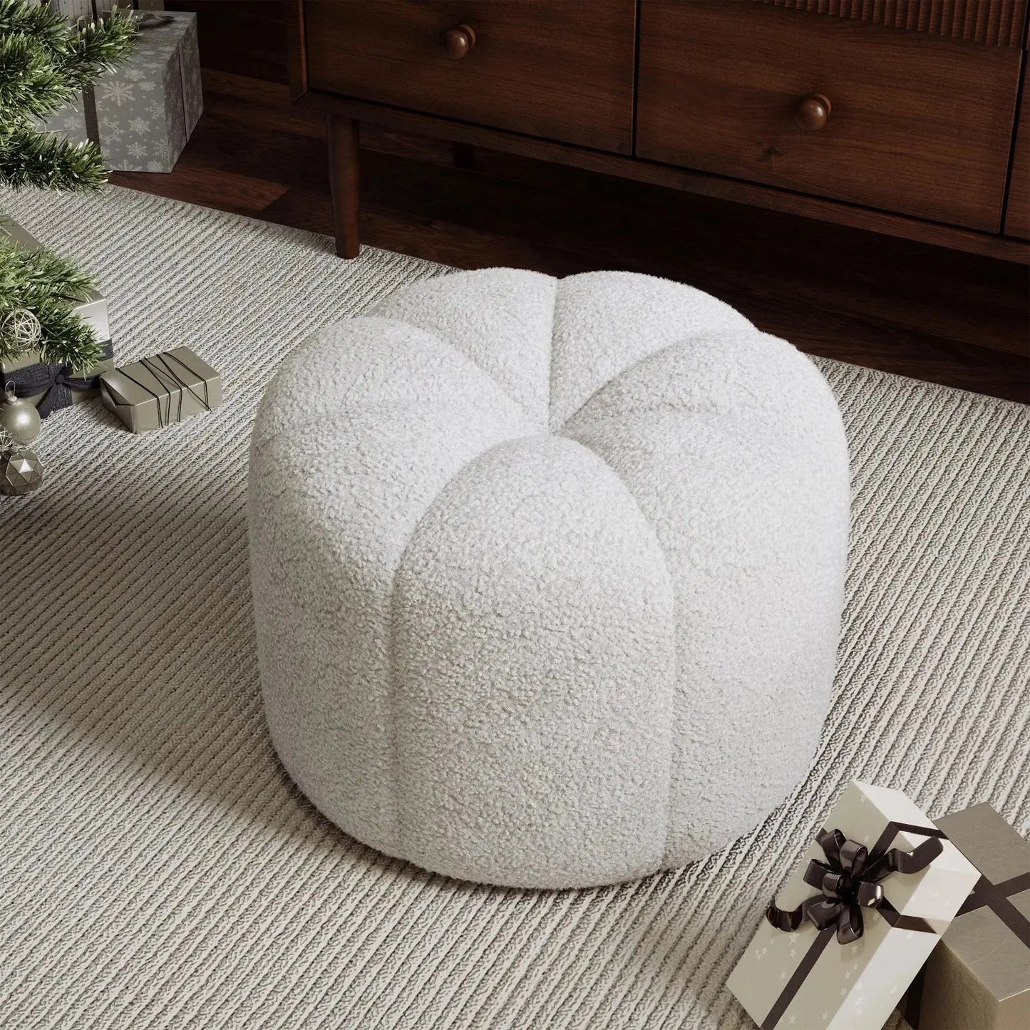 Round Shape Teddy Fabric Multifunctional Household Footstool