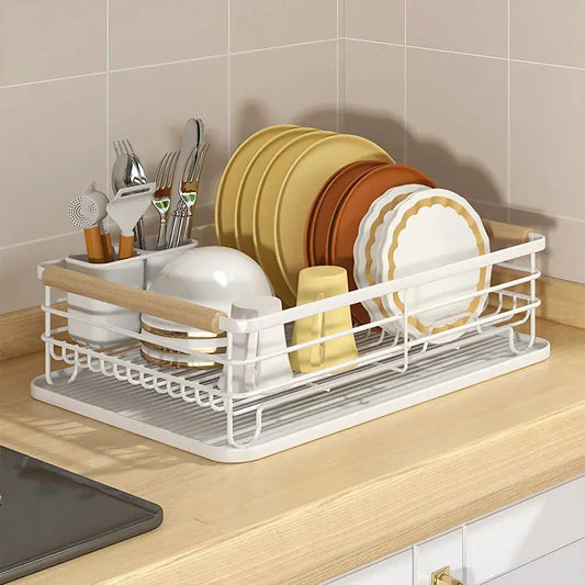2-Tier Metal Kitchen Dish Drainer Rack  with Removable Drip Tray Furnish Wise