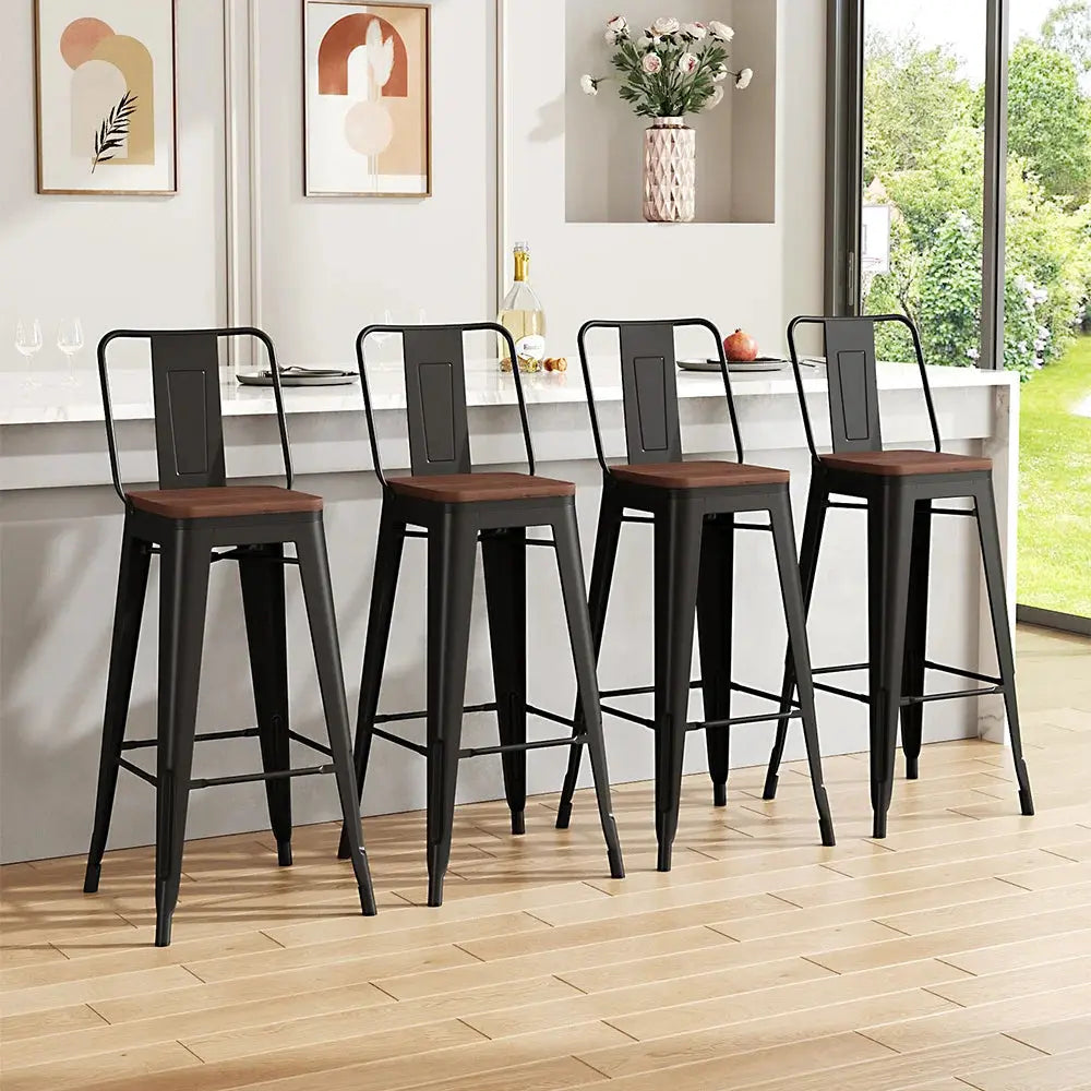 Set of 4 Metal Frame Vintage High Bar Stool Furnish Wise