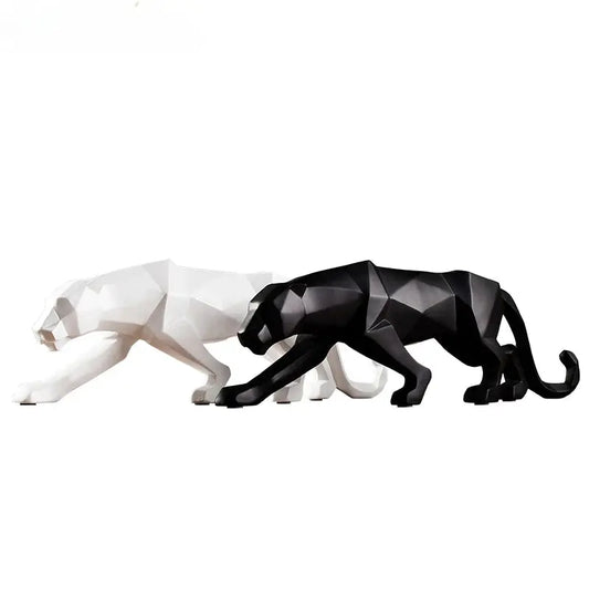 Large Size Panther Statue Animal Figurine Abstract Geometric Style Resin Leopard Sculpture Home Office Desktop Decoration Crafts Furnish Wise