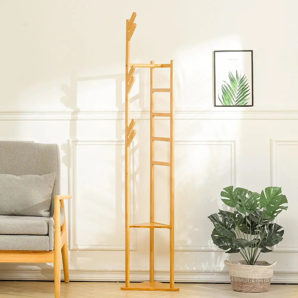 Bamboo Coat Rack Stand Coat Standing Tree Furnish Wise