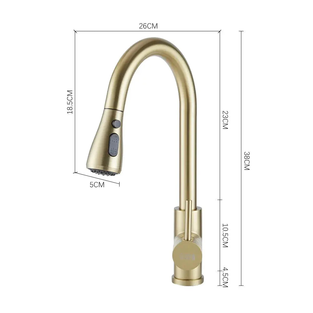 Gold Retractable Commercial Pull out Kitchen Tap Mixer Tap Faucet Furnish Wise