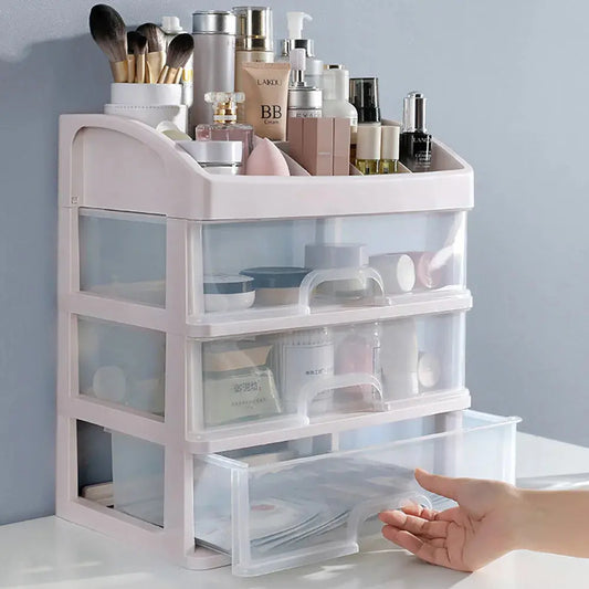 Clear White Portable Makeup Organiser 6 Compartments & 3 Drawers