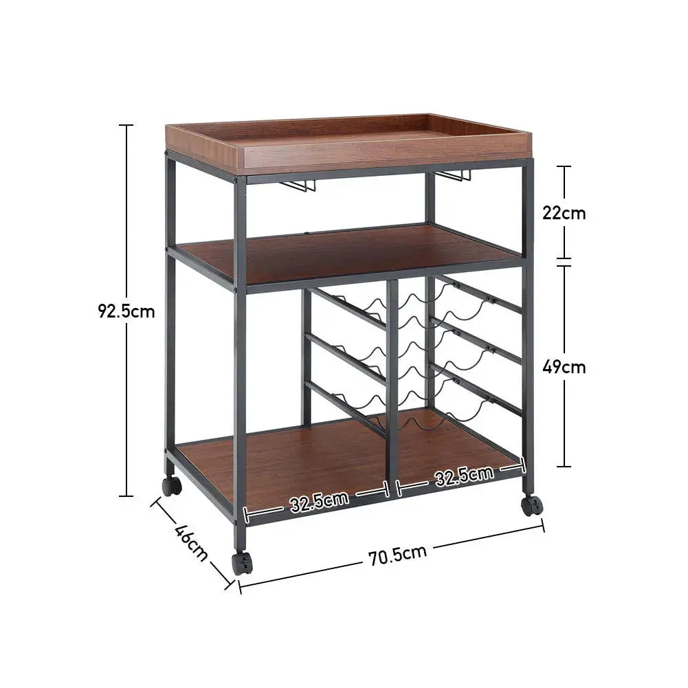3 Tier Kitchen Trolley with Tea Tray Storage Shelf Furnish Wise