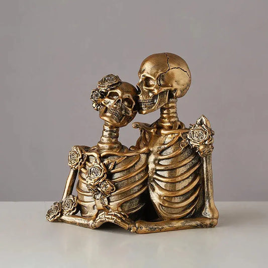 Resin Retro Skull Couple Halloween Decoration Home Decor Skeleton Storage Ornaments Sculpture Statue New Room Office Study Gift Furnish Wise