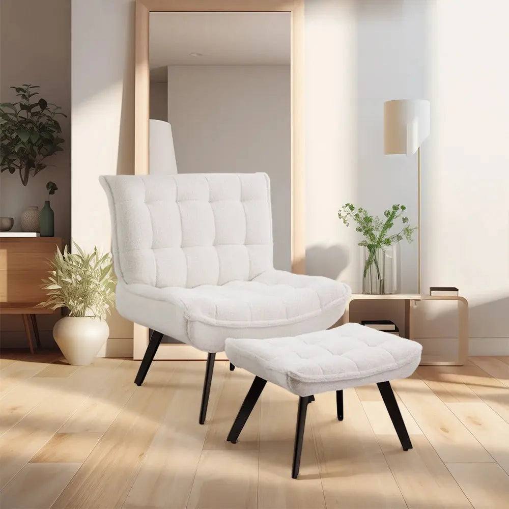 Minimal Comfy Chair with Footstool Set Armchair with Footstool