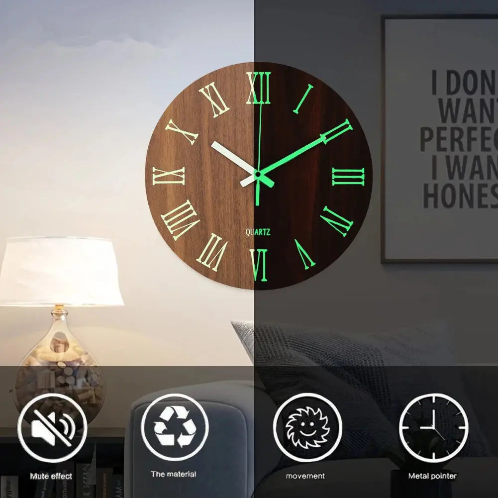 Modern Luminous Wooden Silent Wall Clock Furnish Wise