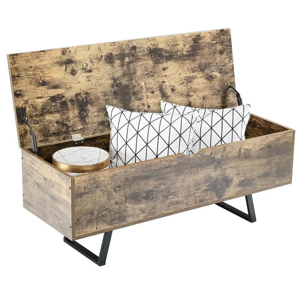 Industrial Wooden Flip Top Storage Bench Furnish Wise