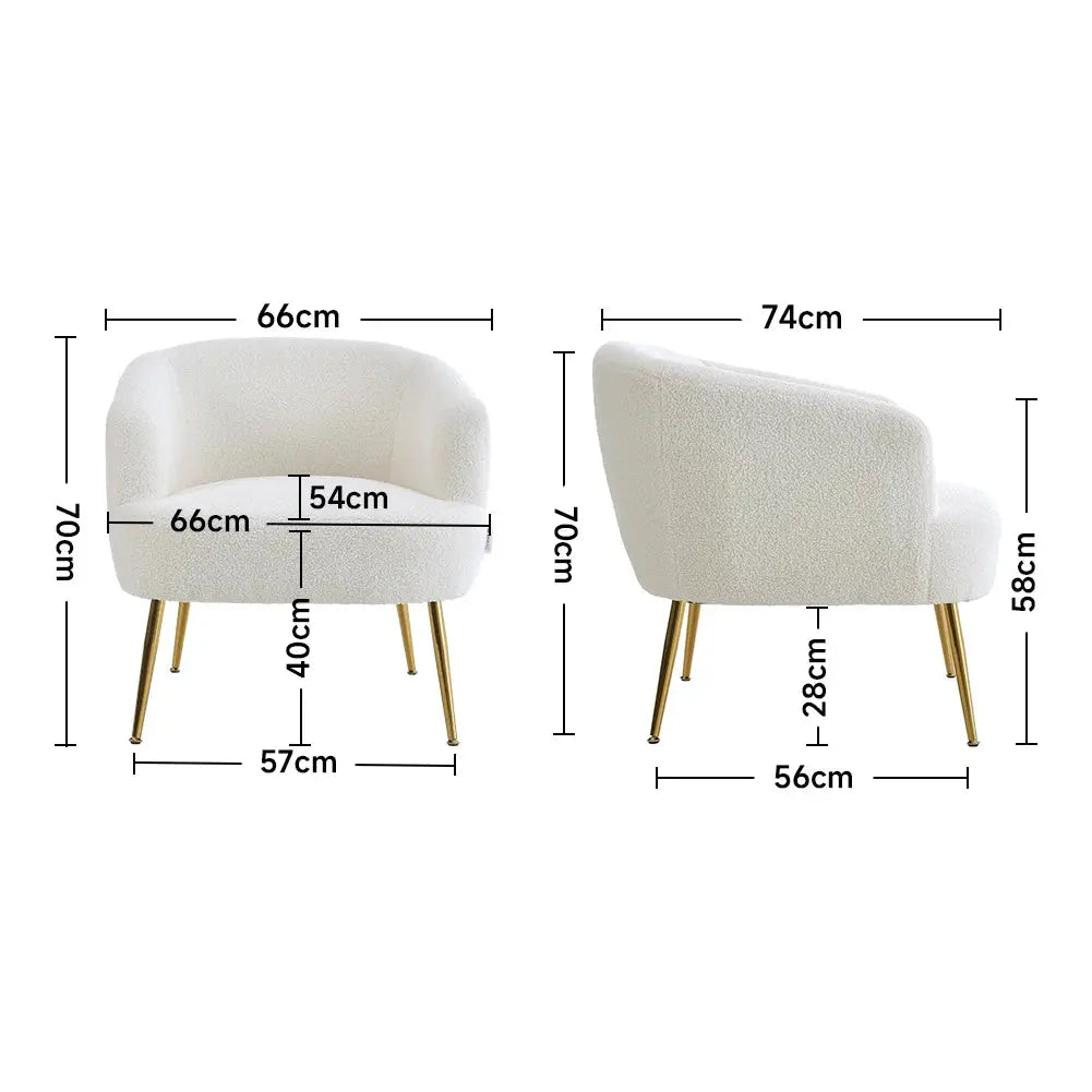 White Teddy Fabric Armchair with Metal Legs Furnish Wise