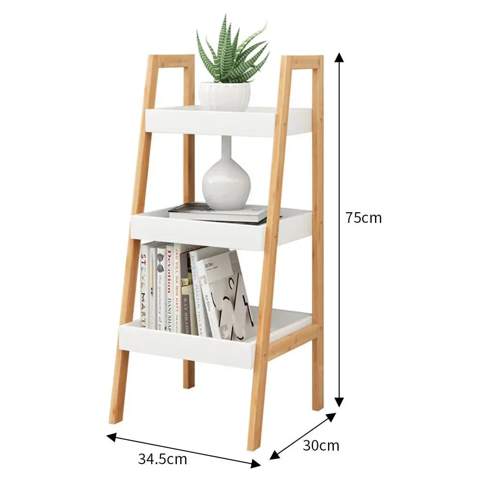 3 Tier Wood Ladder Storage Display Stand with Gold Edge