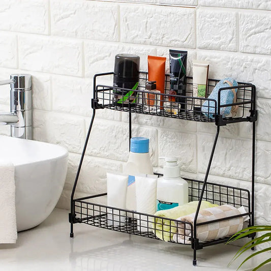 2 Tier Iron Wire Countertop Storage Shelf for Bathroom Furnish Wise