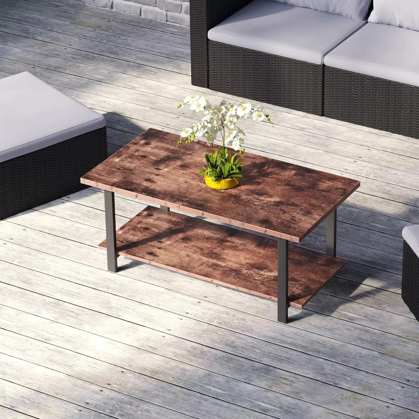 107cm Rustic Coffee Table with Storage Shelf